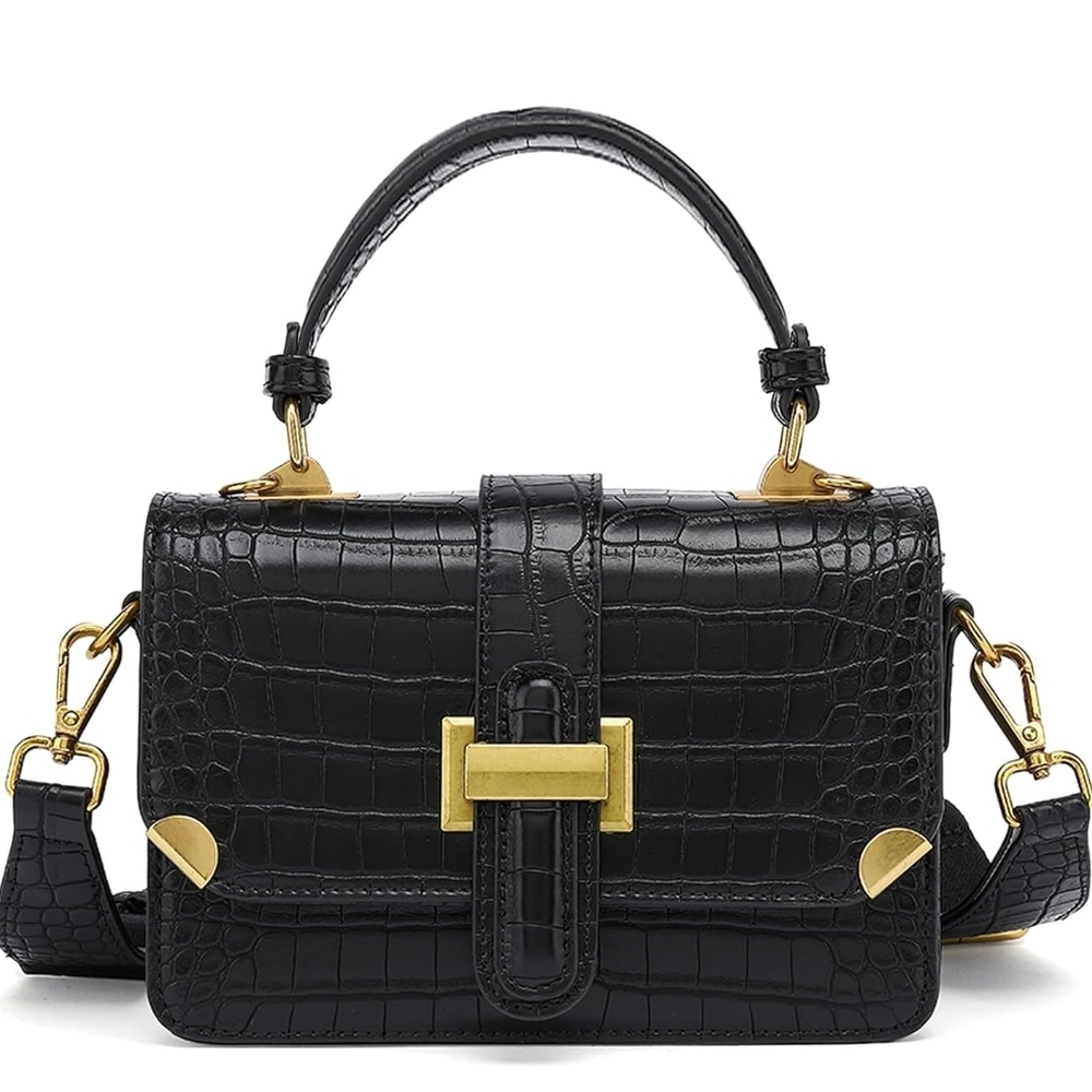 Elegant Black Croc-Embossed Handbag